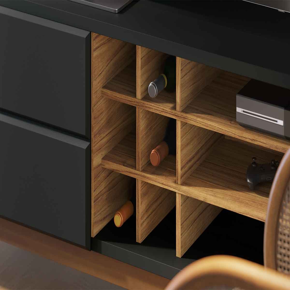 Rack Bancada Paraíso 2 Portas TV 70" Polegadas Preto Fosco / Noce Milano