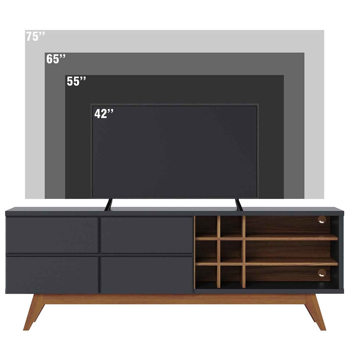 Rack Bancada Paraíso 2 Portas TV 70" Polegadas Preto Fosco / Noce Milano