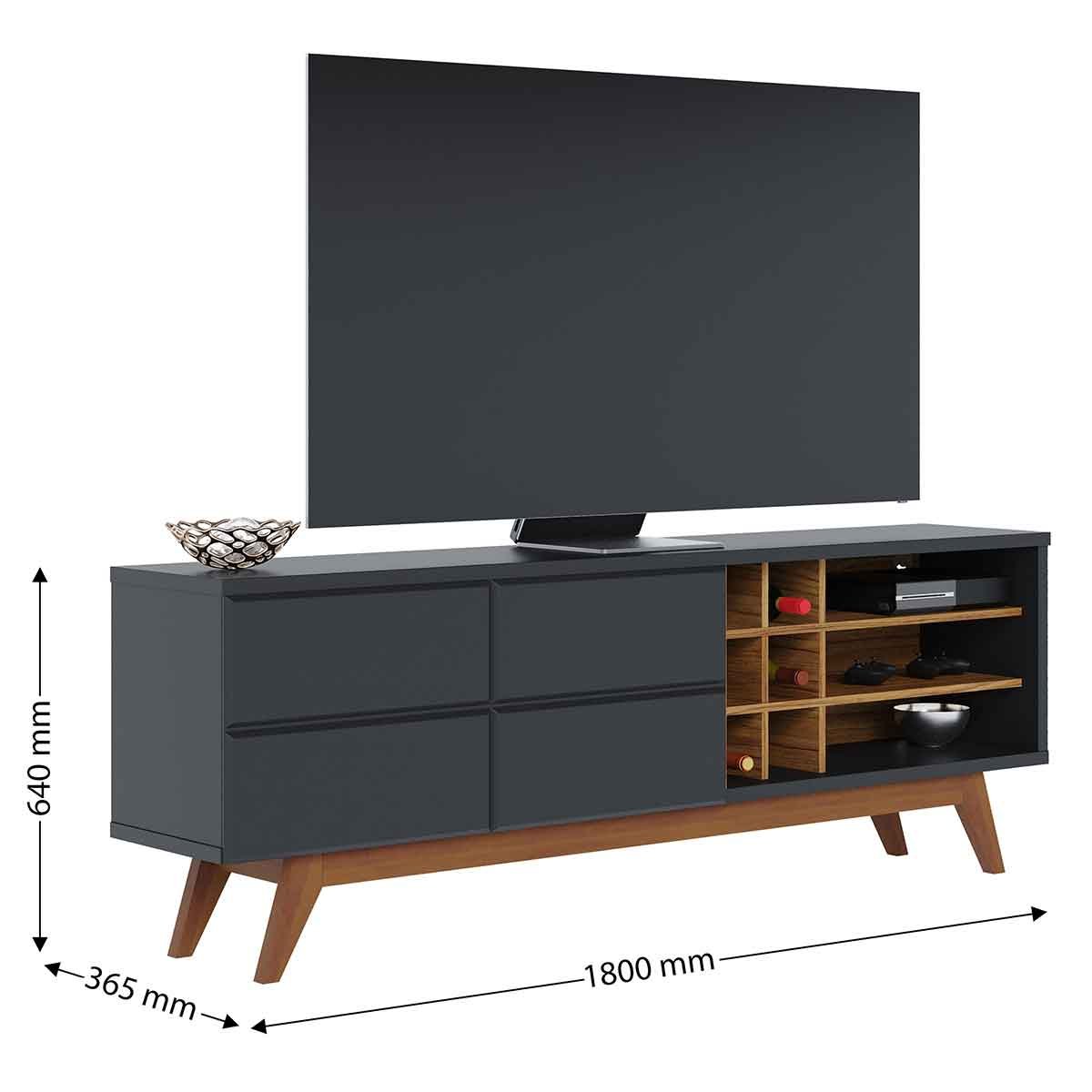 Rack Bancada Paraíso 2 Portas TV 70" Polegadas Preto Fosco / Noce Milano