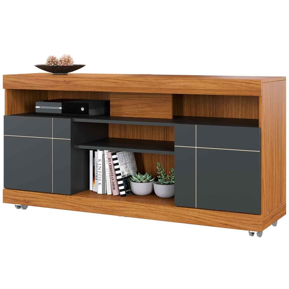 Rack Bancada Tayara 2 Portas 6 Pés 47" Polegadas Noce Milano / Preto Fosco