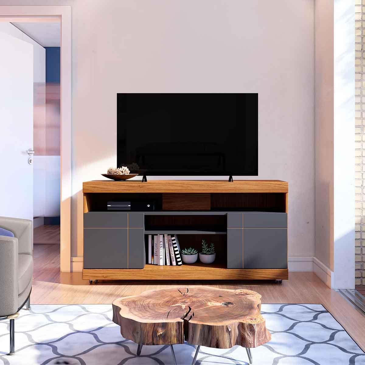 Rack Bancada Tayara 2 Portas 6 Pés 47" Polegadas Noce Milano / Preto Fosco