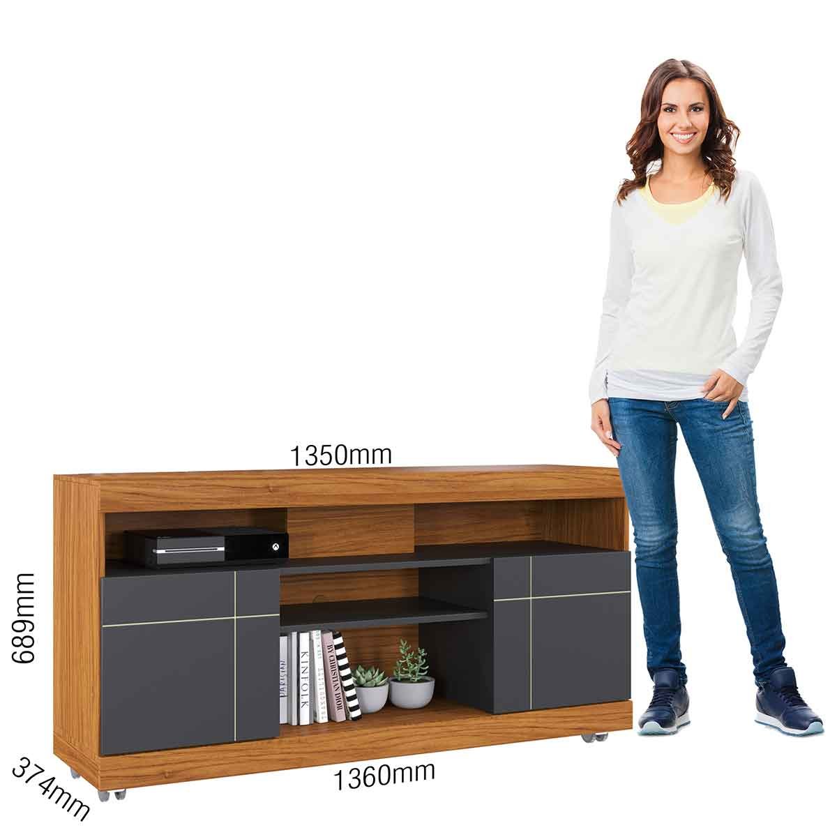 Rack Bancada Tayara 2 Portas 6 Pés 47" Polegadas Noce Milano / Preto Fosco