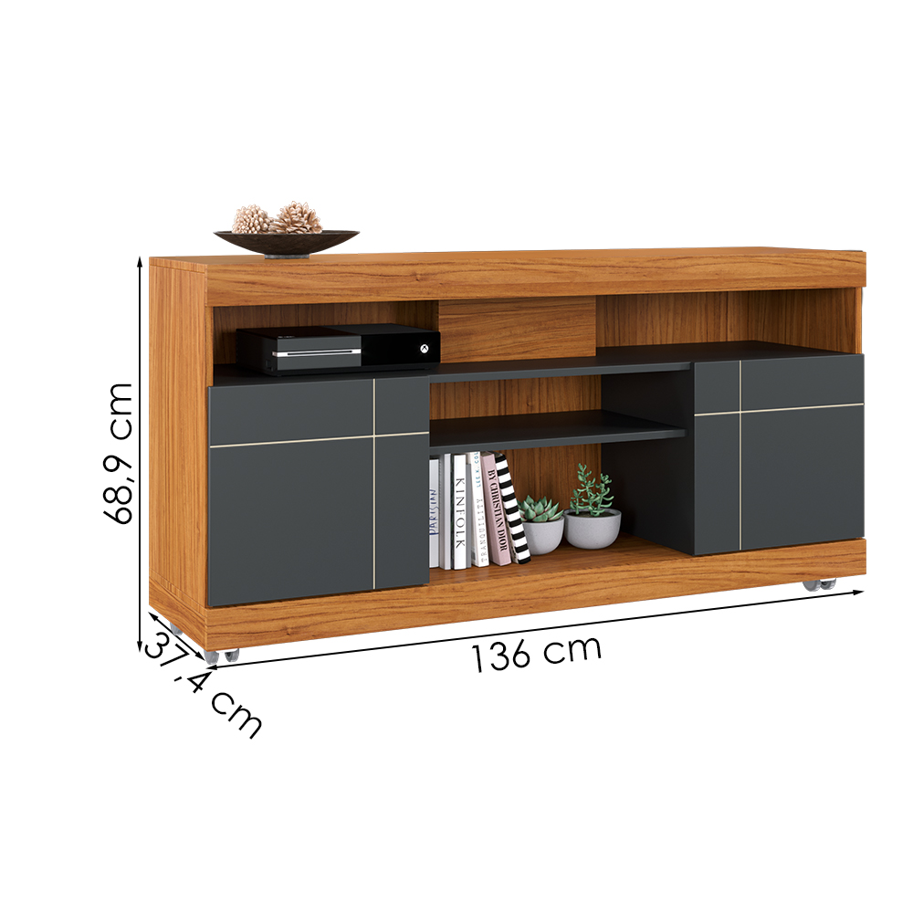 Rack Bancada Tv 47 Pol 136 cm Yara Noce Milano Preto Colibri