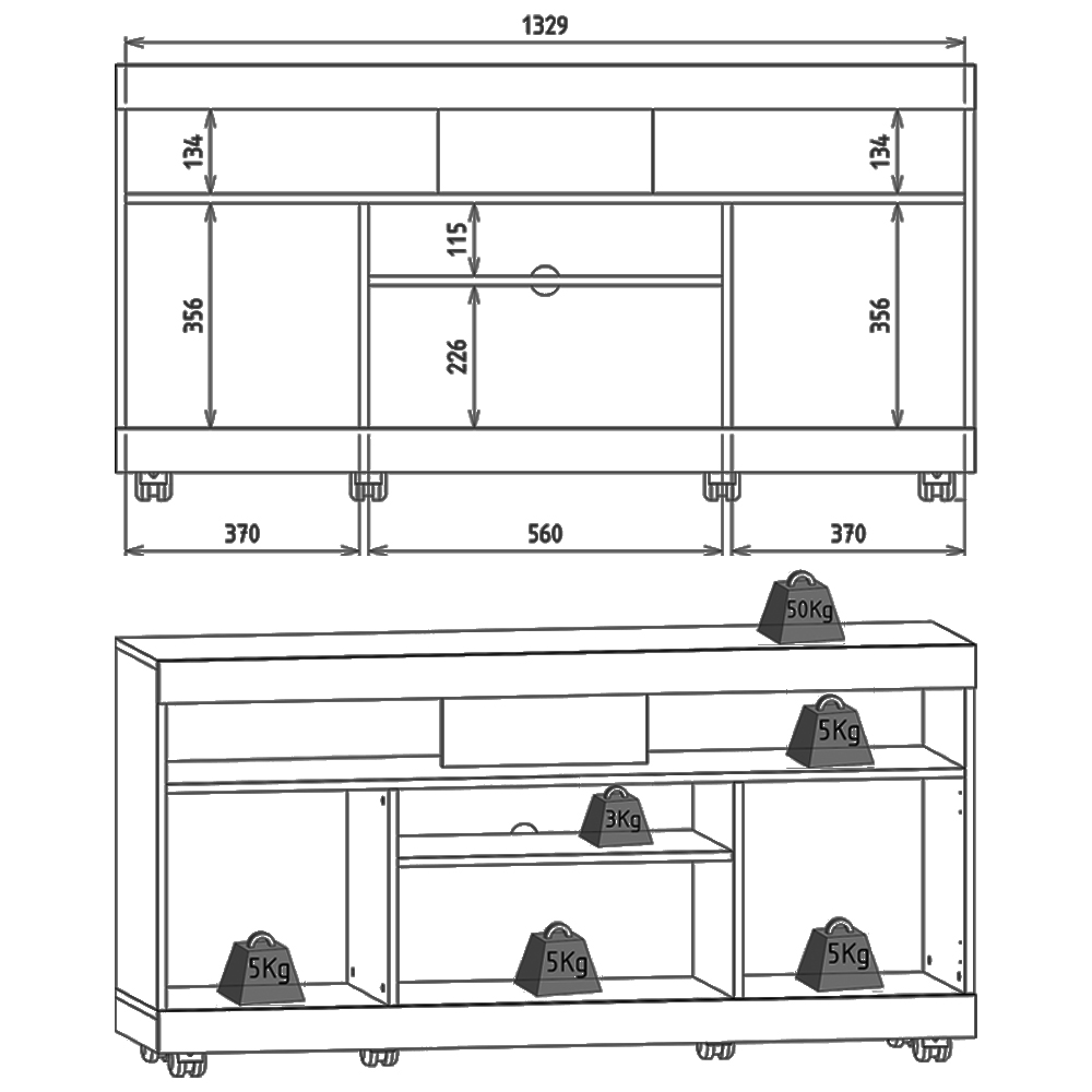 Rack Bancada Tv 47 Pol 136 cm Yara Noce Milano Preto Colibri