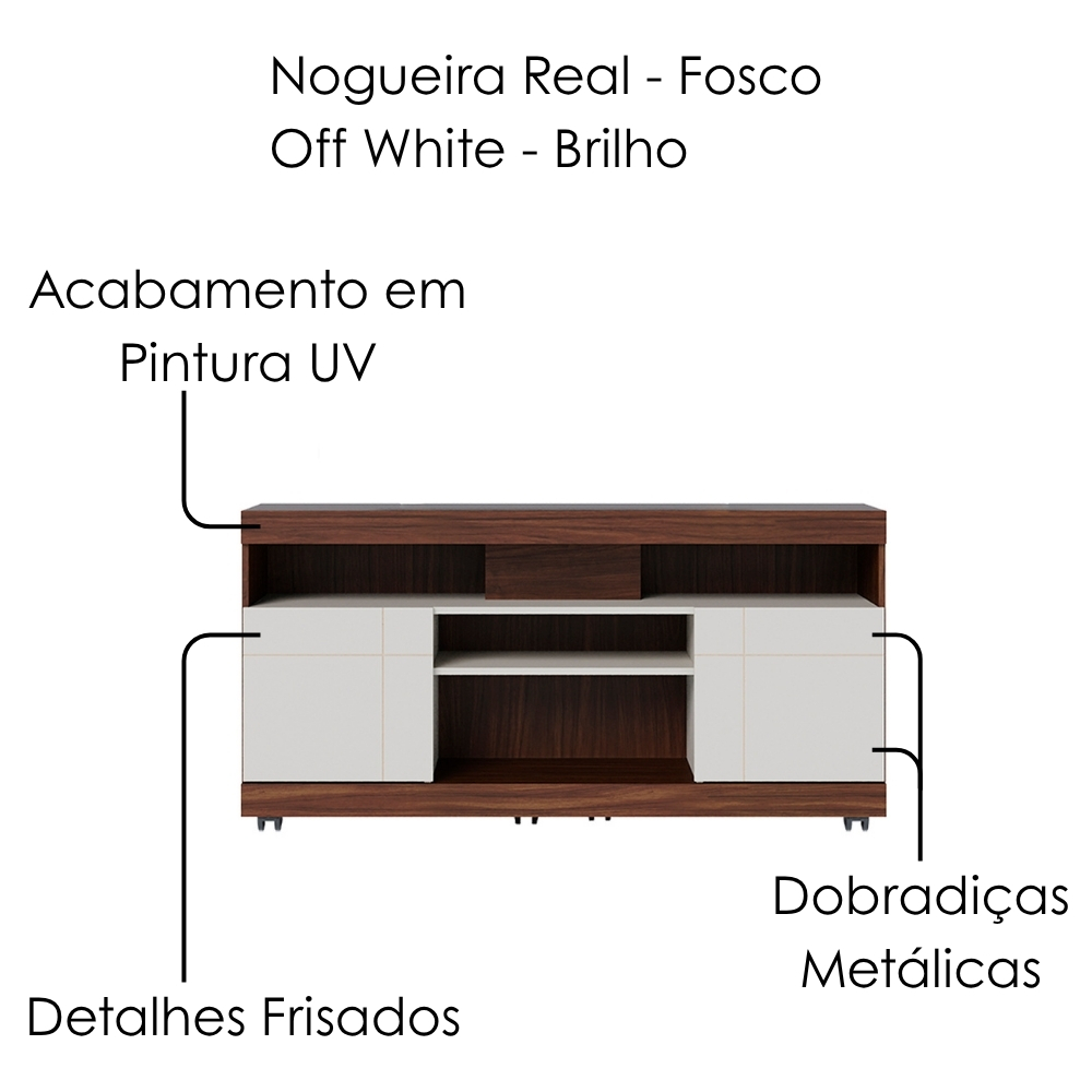 Rack Bancada Tv 47 Pol 136 cm Yara Nogueira Real Off White Colibri