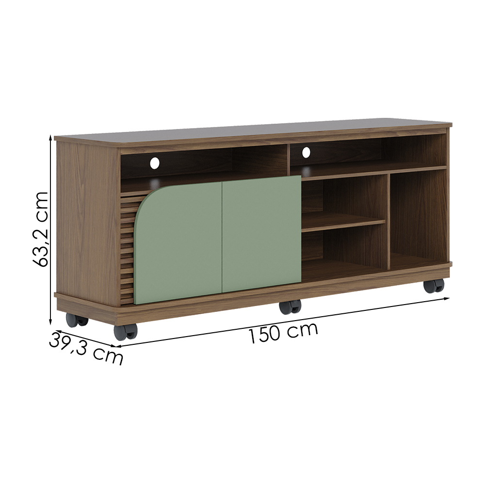Rack Bancada Tv 65 Pol 150 cm Jurere Amendoa Hortela Colibri
