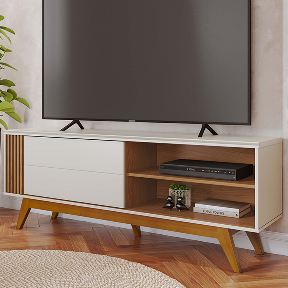 Rack Bancada Tv 65 Pol 160 cm Otawa Off White Matte Freijó Colibri
