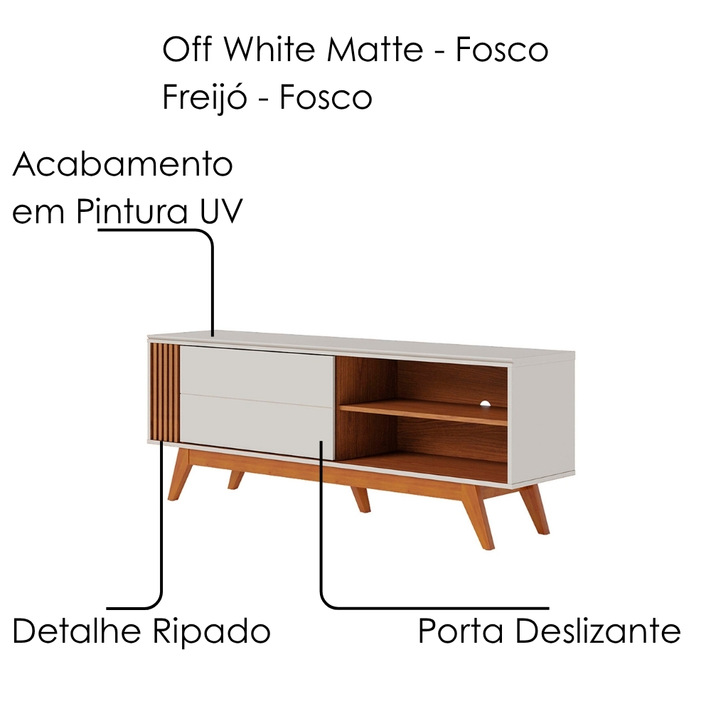 Rack Bancada Tv 65 Pol 160 cm Otawa Off White Matte Freijó Colibri