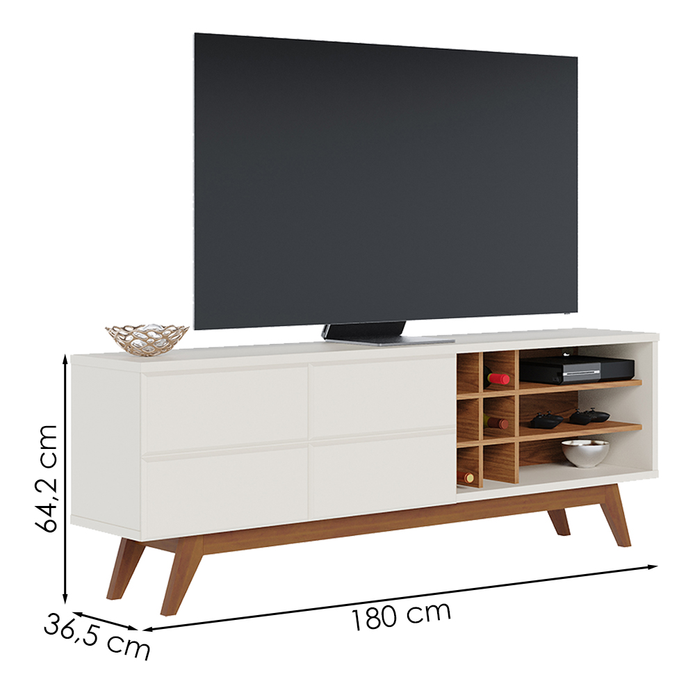 Rack Bancada Tv 70 Pol 180 cm Noronha Off White Matte Freijo Colibri