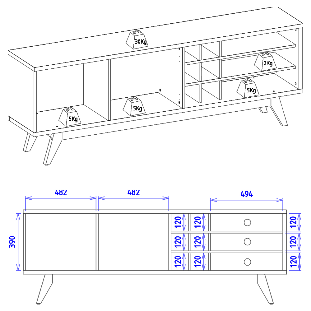 Rack Bancada Tv 70 Pol 180 cm Noronha Off White Matte Freijo Colibri