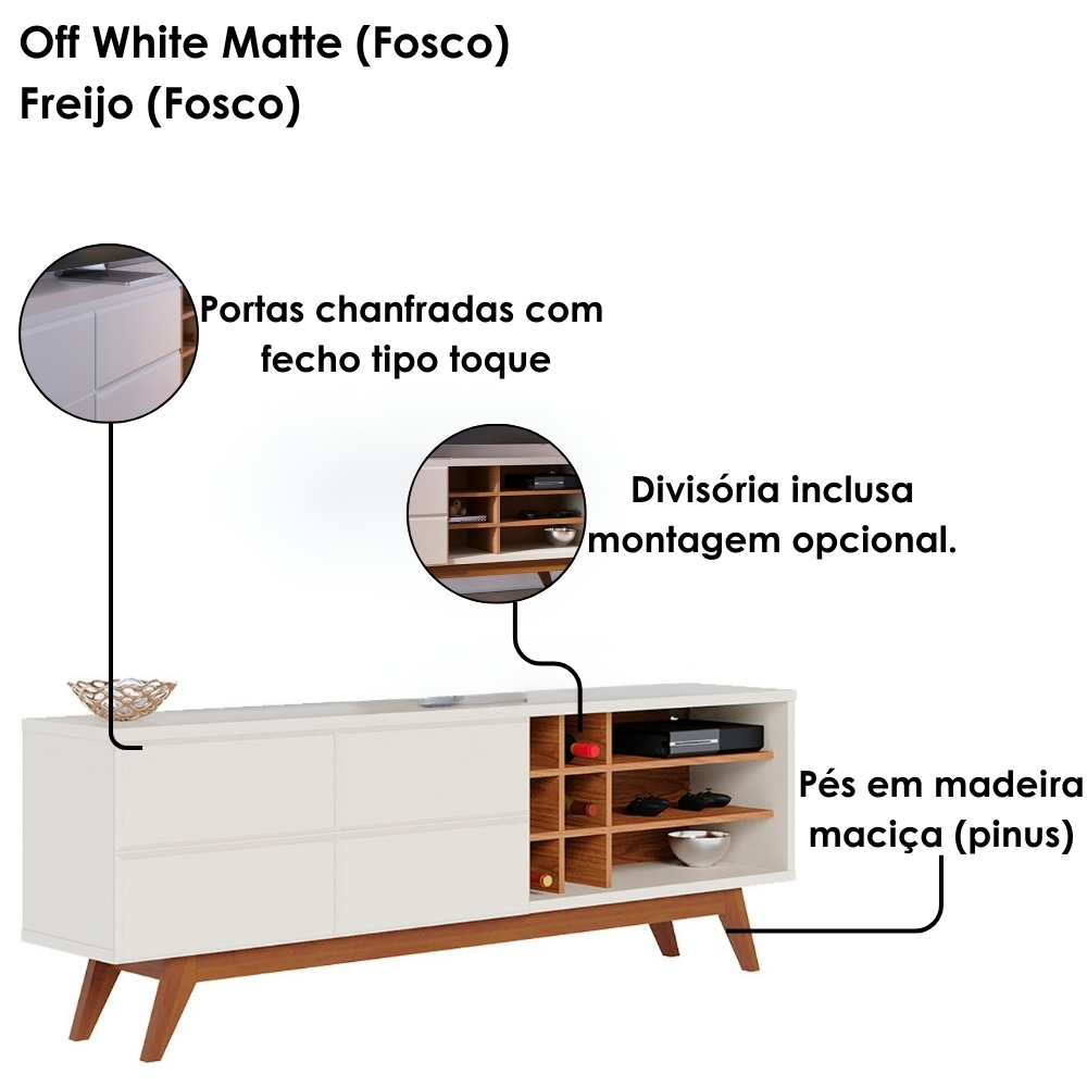 Rack Bancada Tv 70 Pol 180 cm Noronha Off White Matte Freijo Colibri