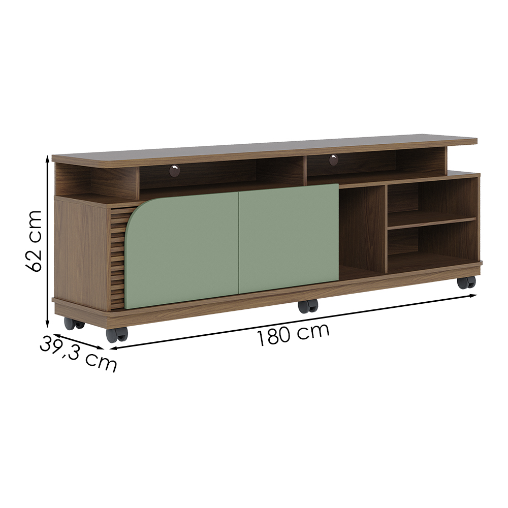 Rack Bancada Tv 75 Pol 180 cm Jurere Amendoa Hortela Colibri