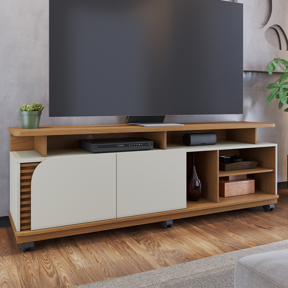 Rack Bancada Tv 75 Pol 180 cm Jurere Freijo Off White Matte Colibri