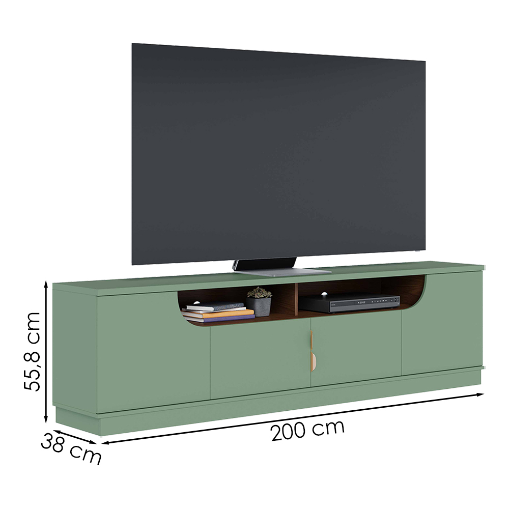 Rack Bancada Tv 75 Pol 200 cm 4 Portas Santorini Hortela Amendoa Colibri