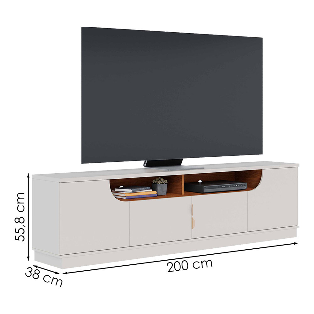 Rack Bancada Tv 75 Pol 200 cm 4 Portas Santorini Off White Matte Freijo Colibri