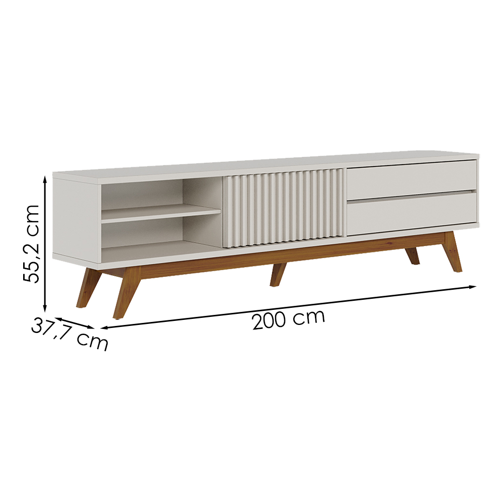Rack Bancada Tv 75 Pol 200 cm Veneza Off White Matte Colibri
