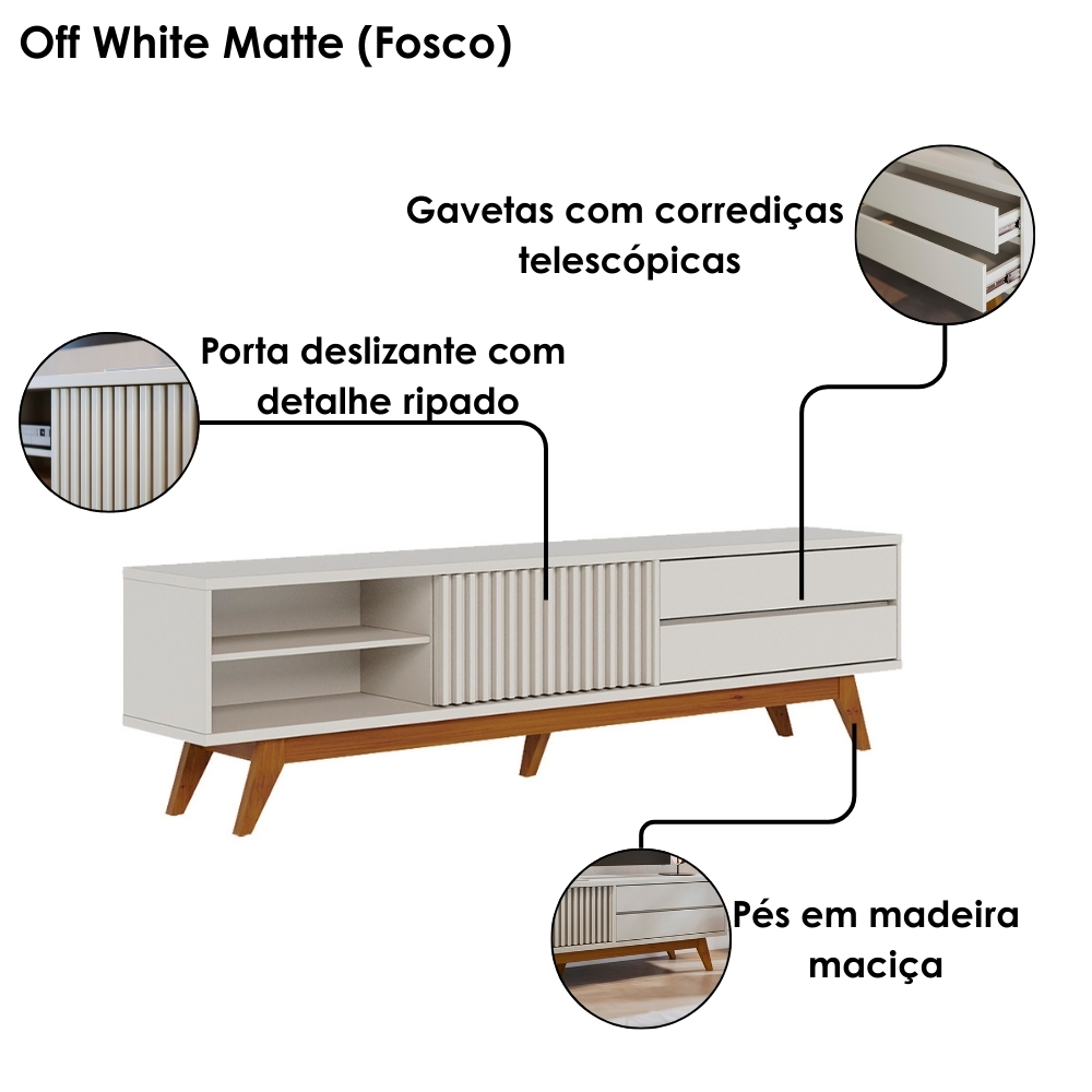 Rack Bancada Tv 75 Pol 200 cm Veneza Off White Matte Colibri