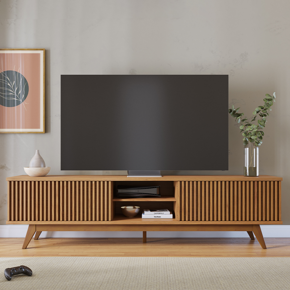 Rack Bancada Tv 75 Pol 218 cm 4 Portas Fortaleza Freijo Colibri