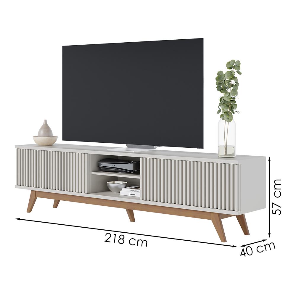 Rack Bancada Tv 75 Pol 218 cm 4 Portas Fortaleza Off White Matte Colibri