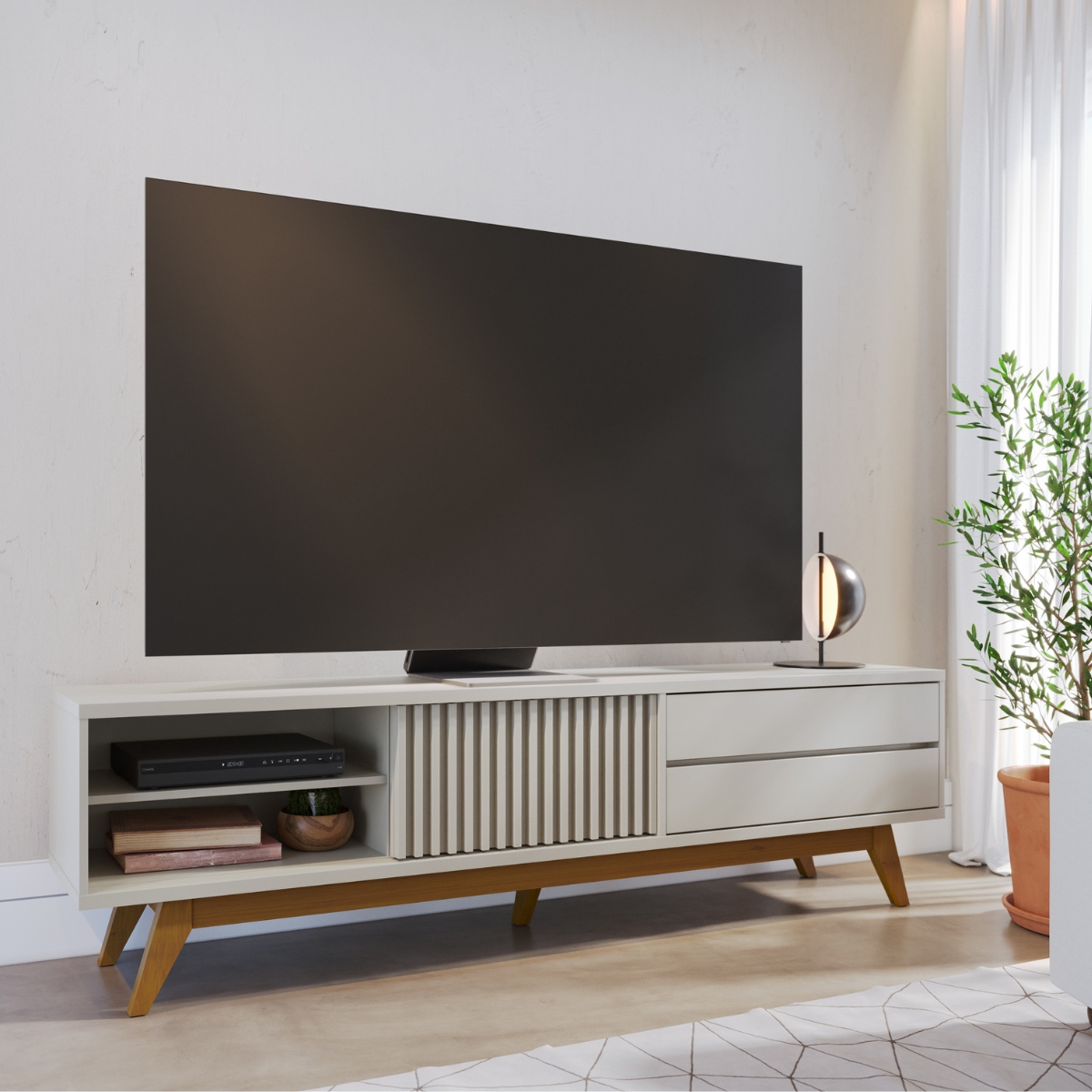 Rack Frisado para TVs 75" Calabria Off White Matte