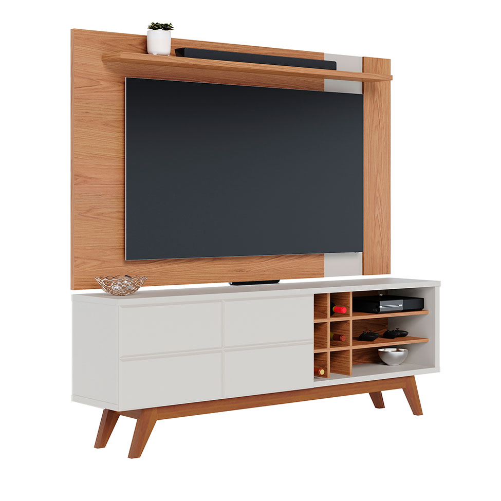 Rack Noronha com Painel para TV até 70 Polegadas Leme Freijó e Off White