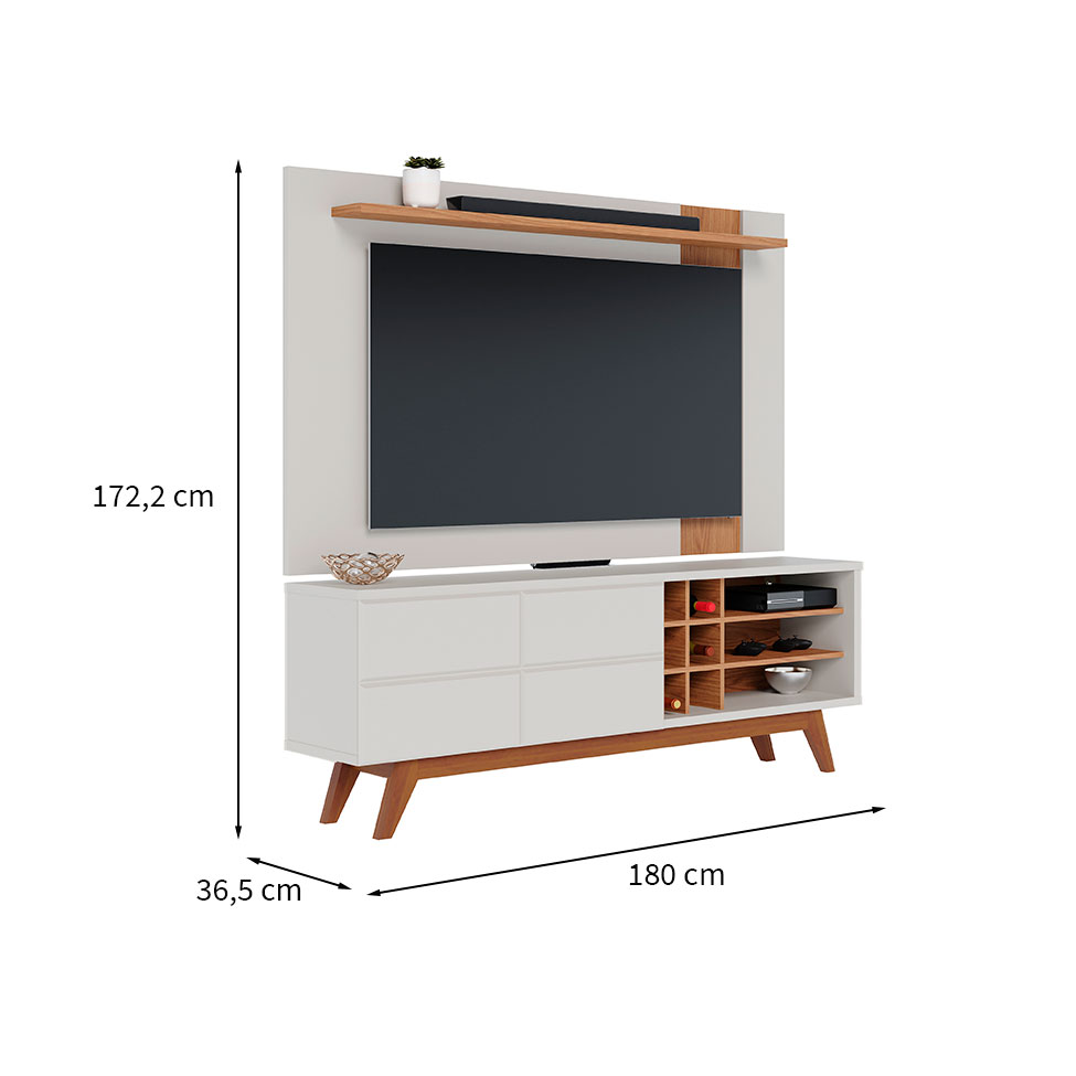 Rack Noronha com Painel para TV até 70 Polegadas Leme Off White e Freijó