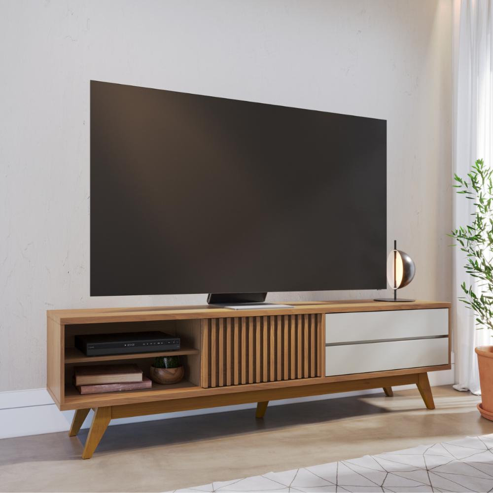 Rack Ripado para TVs 75" Viareggio Freijó Off White Matte