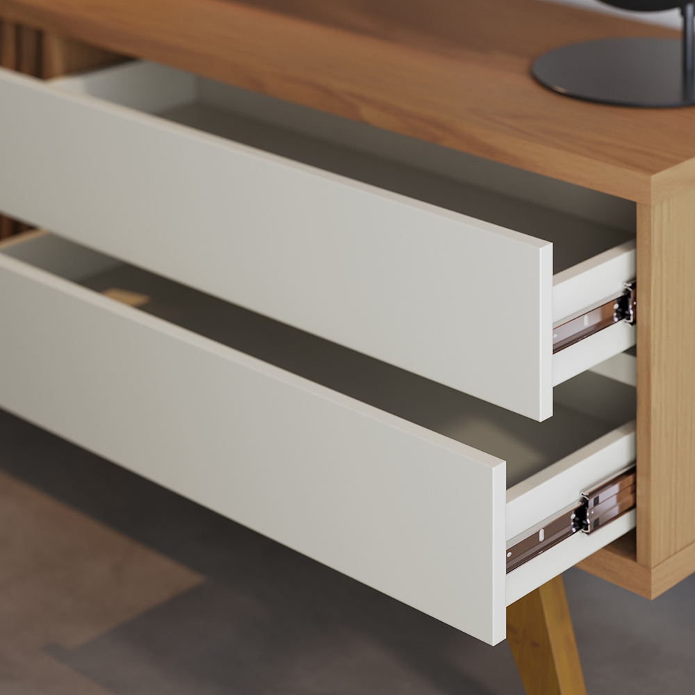 Rack Veneza e Painel Nilo Tv 75 Pol 200 cm Freijo Off White Matte Colibri