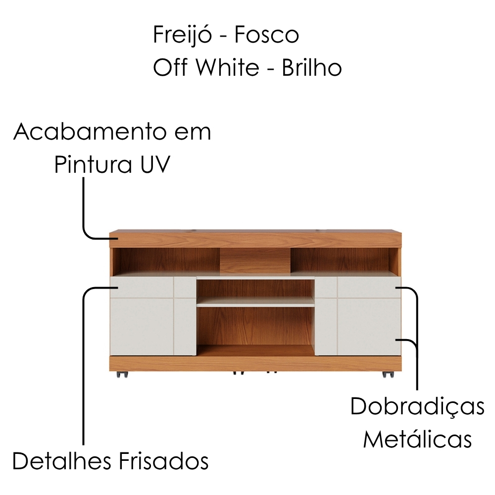 Rack Yara e Painel Maia Tv 55 Pol 136 cm 5016 Freijo Off White Colibri