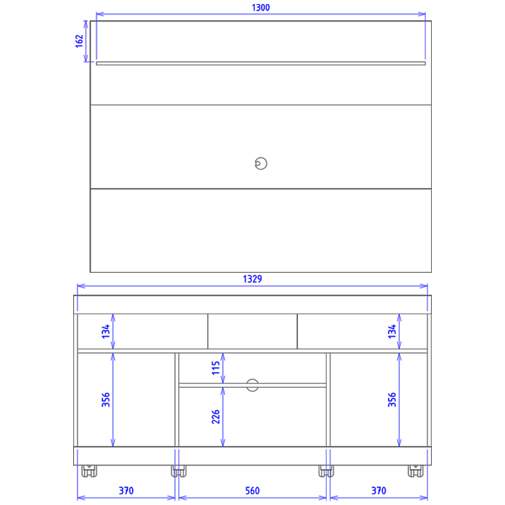 Rack Yara e Painel Maia Tv 55 Pol 136 cm 5016 Noce Milano Preto Colibri