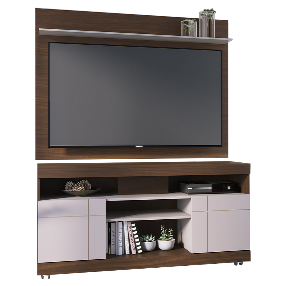 Rack Yara e Painel Maia Tv 55 Pol 136 cm 5016 Nogueira Real Off White Colibri