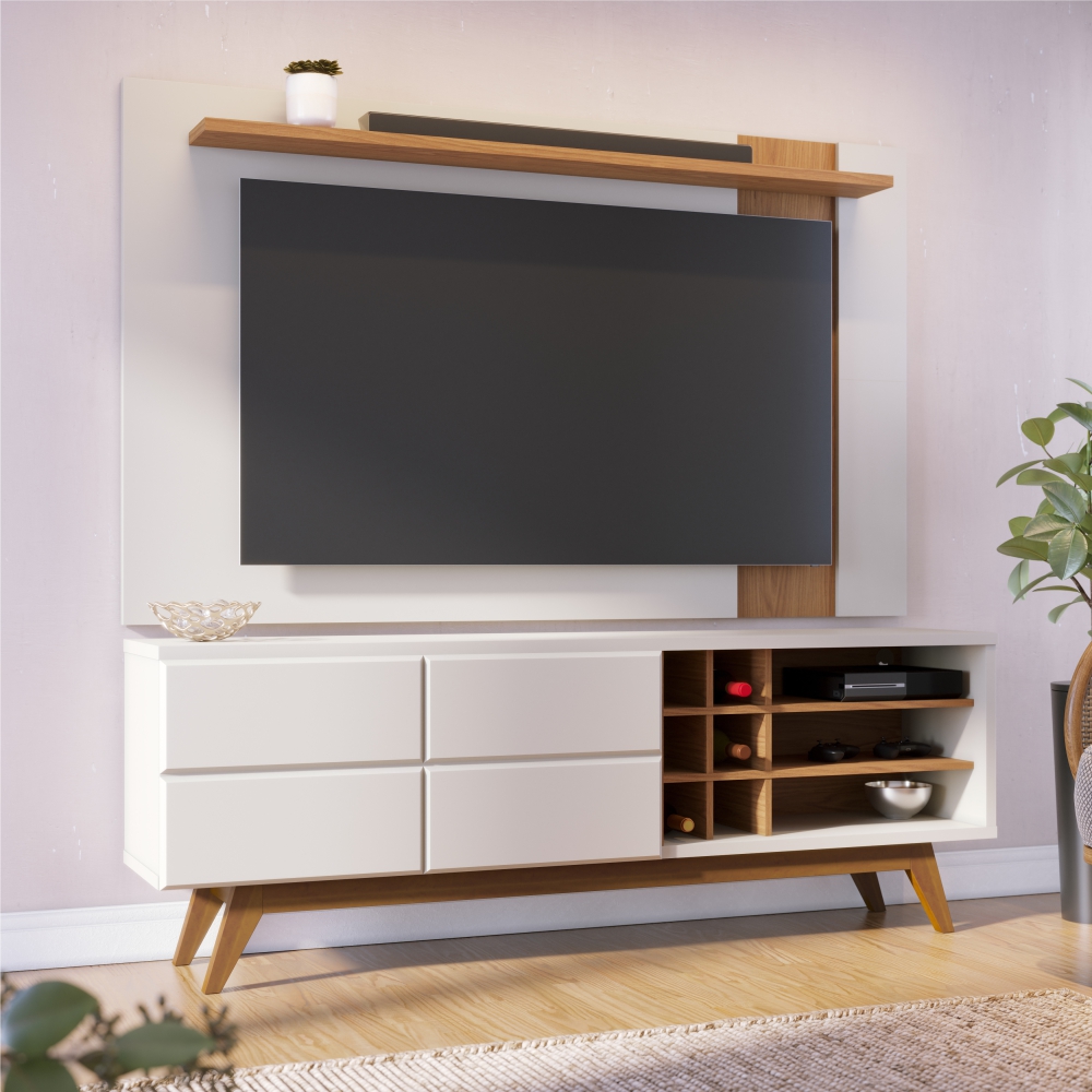 Rack e Painel para TV 70 Polegadas Igor Off-White Matte Freijo