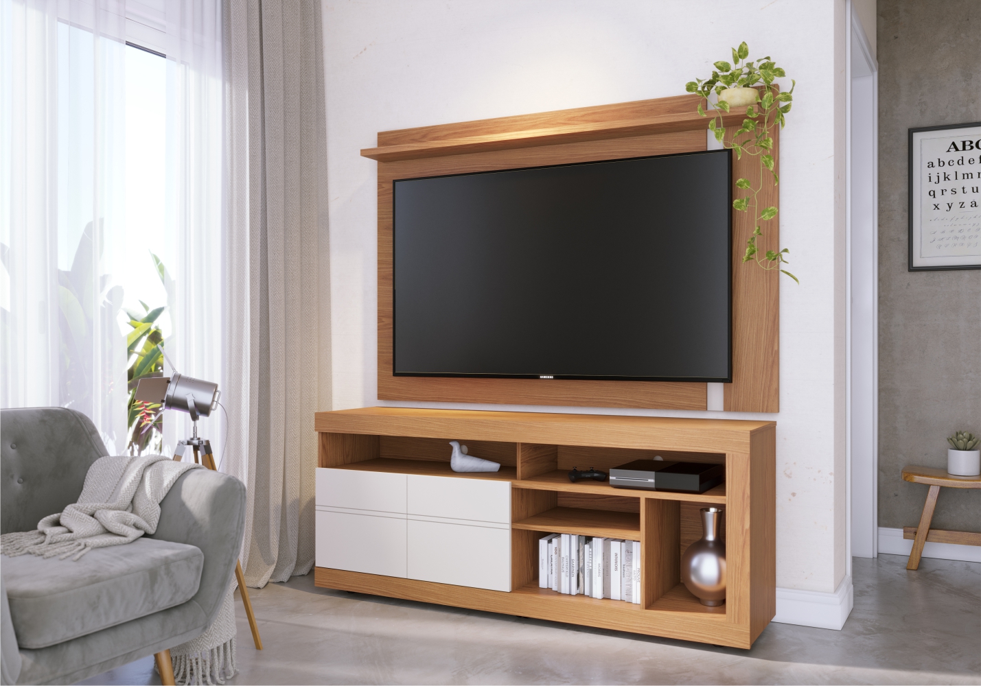 Rack e Painel para TV 70 Polegadas Steve Freijo Off-White Matte