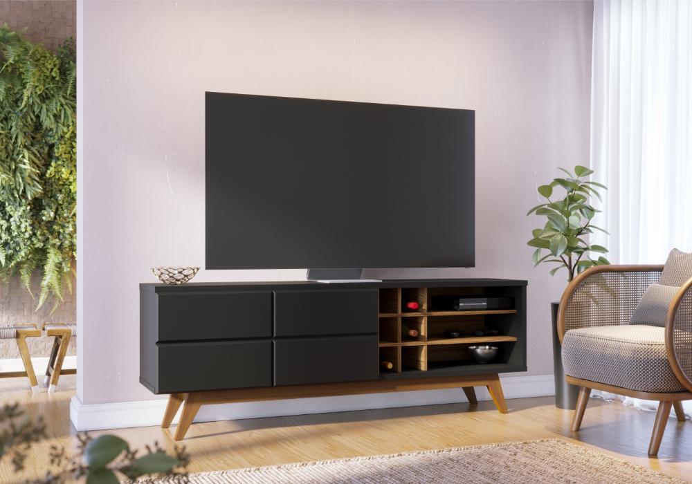 Rack para TV ate 70 Polegadas Isabel Preto Fosco Noce Milano