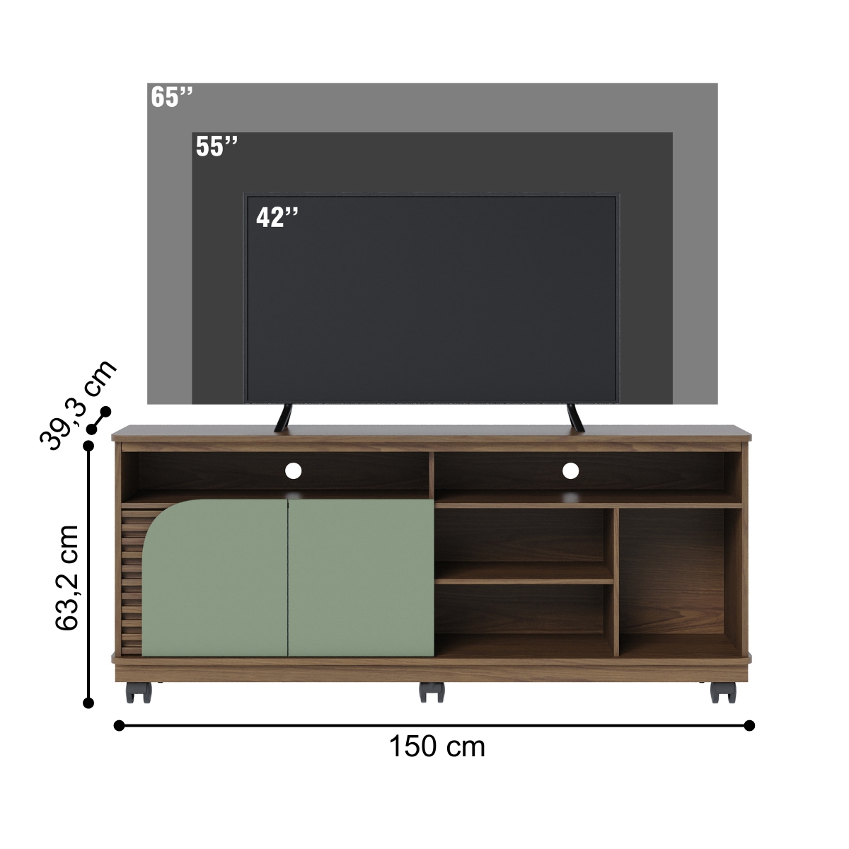 Rack para TVs 65" 2 Portas Nápoles Amendoa Hortelã