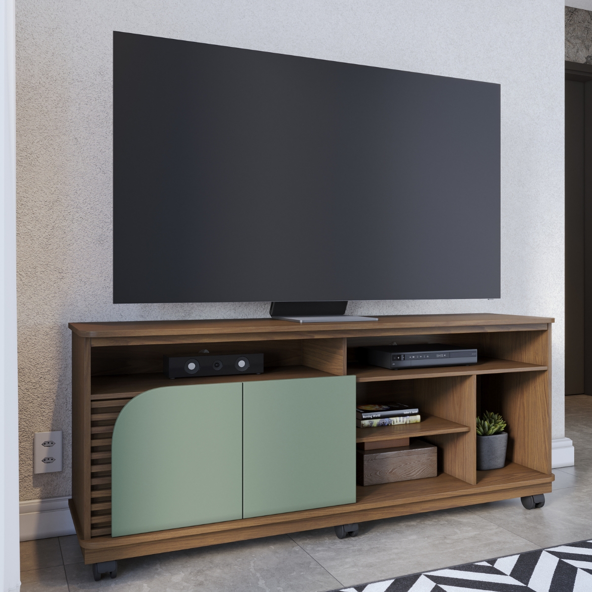 Rack para TVs 65" 2 Portas Nápoles Amendoa Hortelã