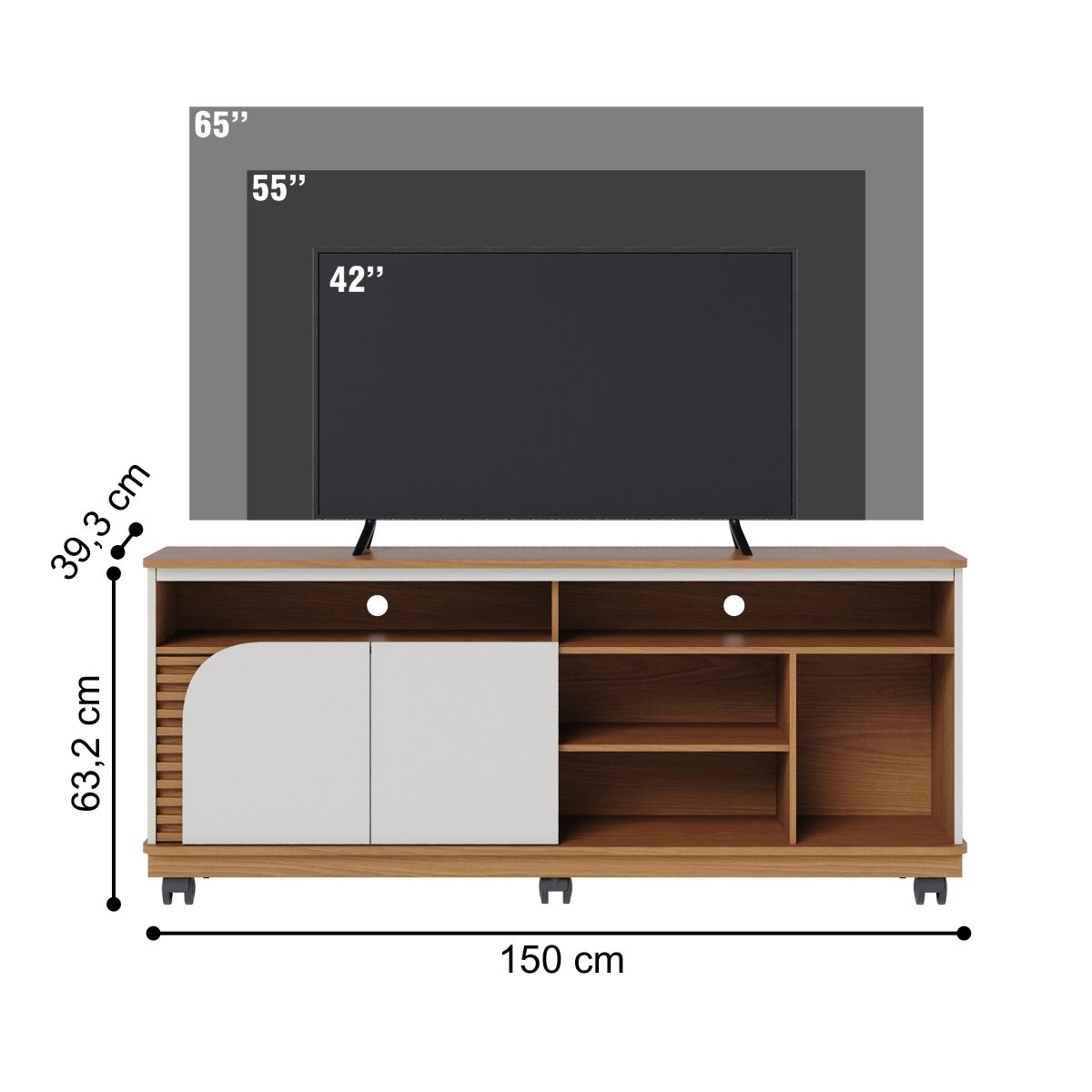 Rack para TVs 65" 2 Portas Nápoles Freijó Off White Matte