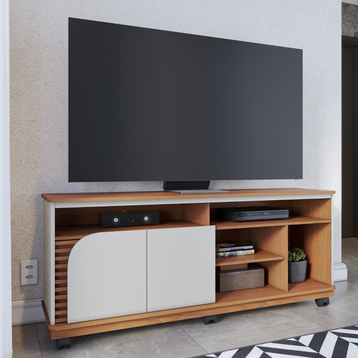 Rack para TVs 65" 2 Portas Nápoles Freijó Off White Matte