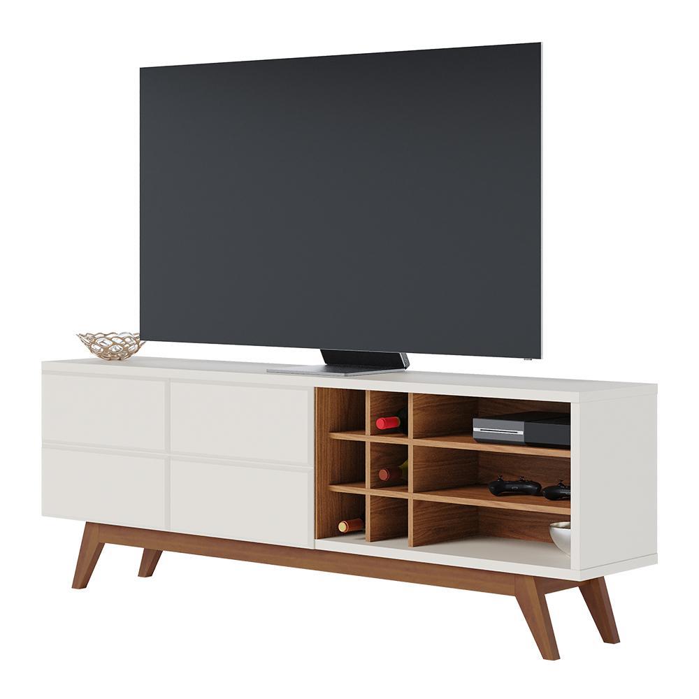 Sala de Estar Noronha Rack Bancada e Mesa de Centro Off White Matte/Freijó - Colibri