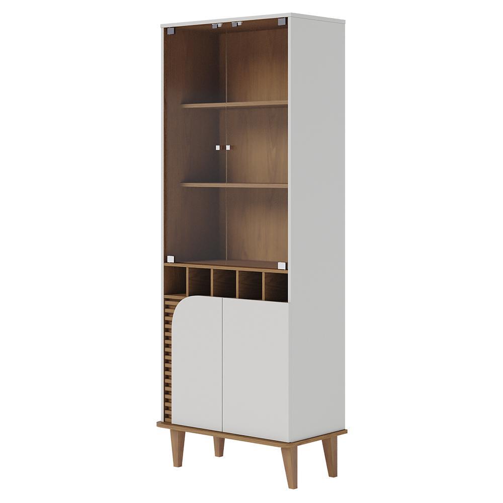 Sala de Jantar Jurerê com Cristaleira e Buffet Aparador Off White Matte/Freijó - Colibri