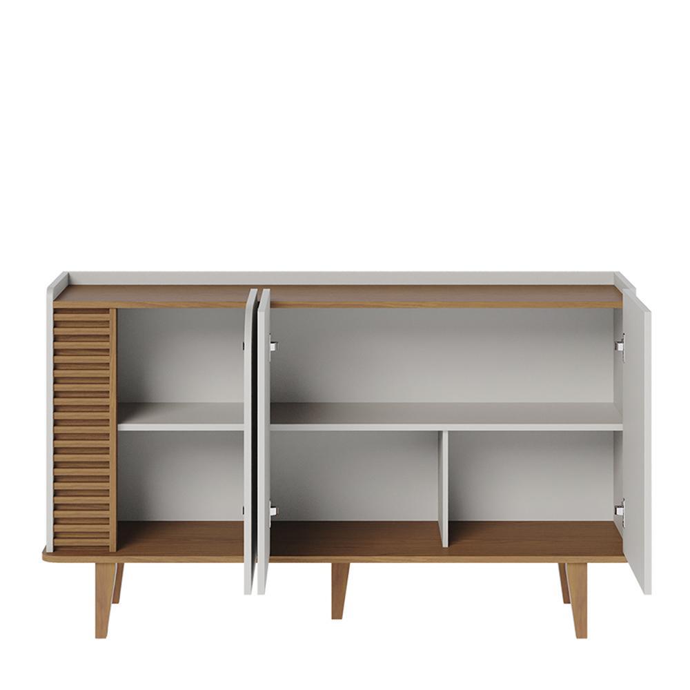 Sala de Jantar Jurerê com Cristaleira e Buffet Aparador Off White Matte/Freijó - Colibri