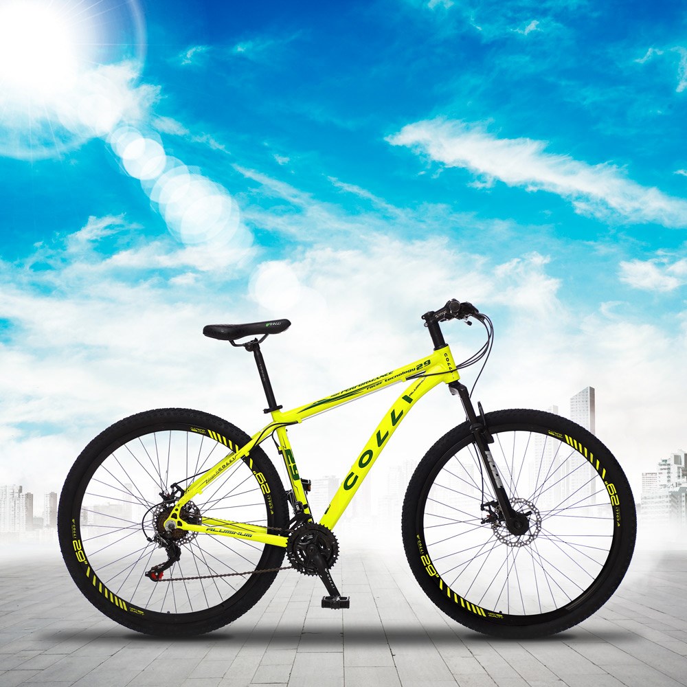 Bicicleta Atalanta Aro 29 Alumínio 21v Câmbio Tras. Shimano Freio Mecânico Amarelo Neon - Colli Bike