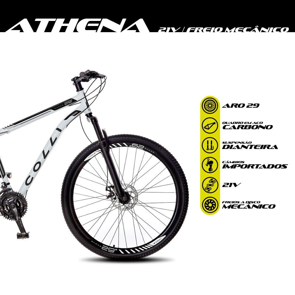 Bicicleta Athena Aro 29 Aço 21v Suspensão Dianteira Freio Mecânico Branco - Colli Bike