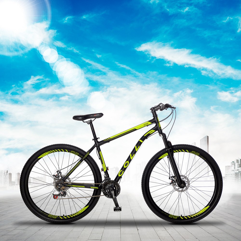Bicicleta Athena Aro 29 Aço 21v Suspensão Dianteira Freio Mecânico Preto Amarelo Neon - Colli Bike