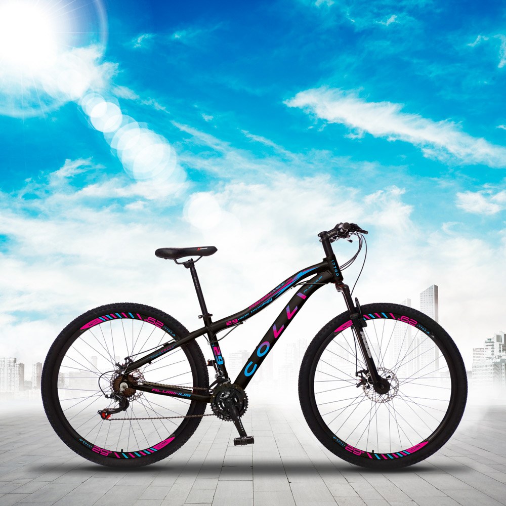 Bicicleta Euphora Aro 29 Alumínio 21v Câmbio Traseiro Shimano Freio Mecânico Rosa Azul - Colli Bike