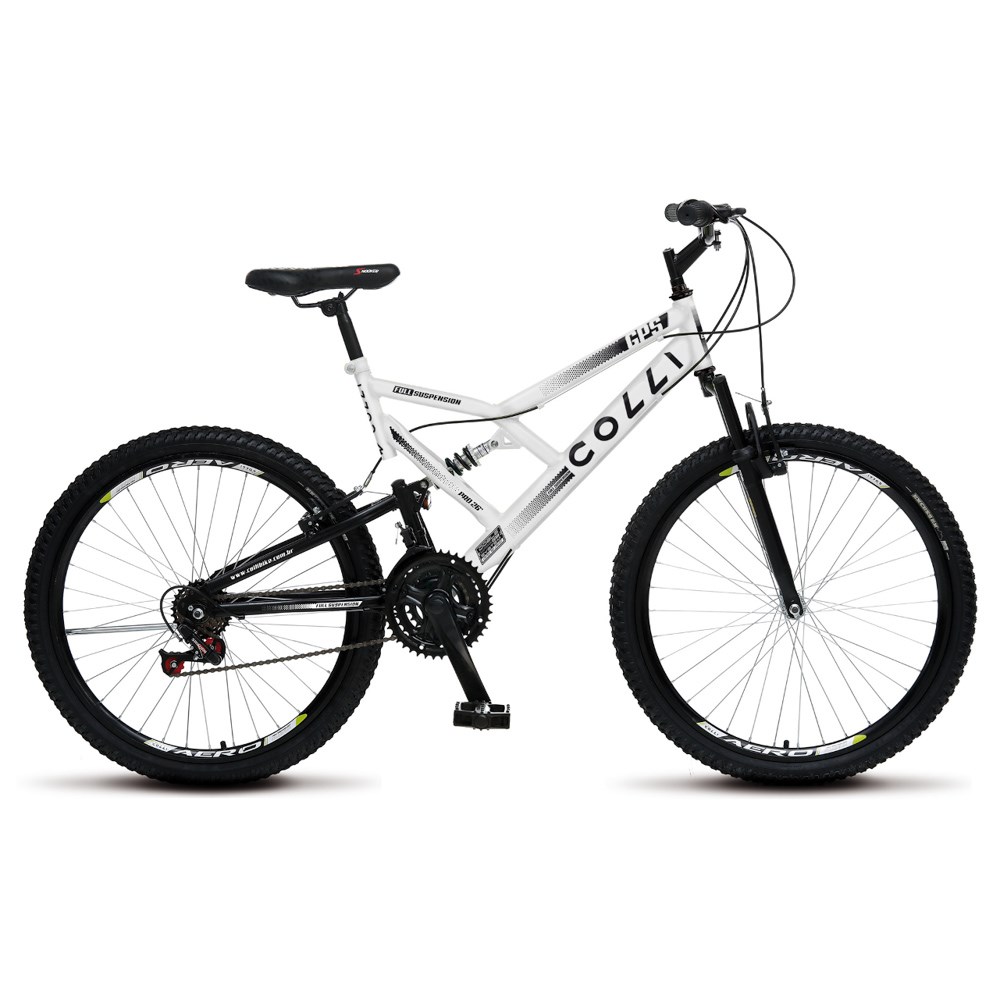 Bicicleta GPS Aro 26 Aço 21 Marchas Dupla Suspensão Freio V-Brake Branco - Colli Bike