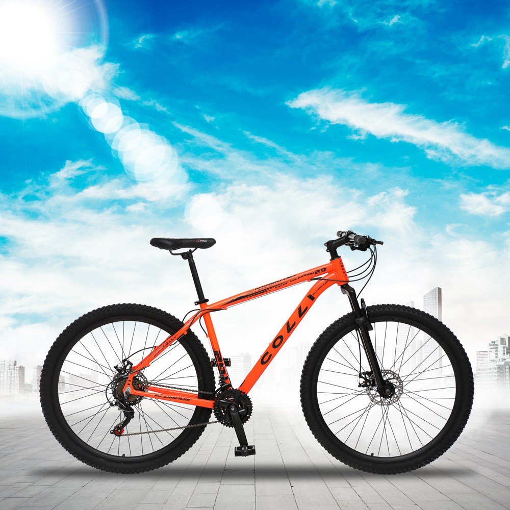 Bicicleta MTB Aro 29 Alumínio 21 Marchas Câmbios Shimano Freio Mecânico Laranja Neon - Colli Bike