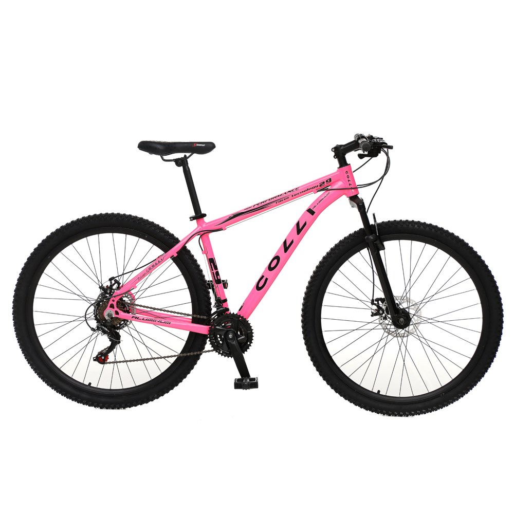 Bicicleta MTB Aro 29 Alumínio 21 Marchas Câmbios Shimano Freio Mecânico Rosa Neon - Colli Bike