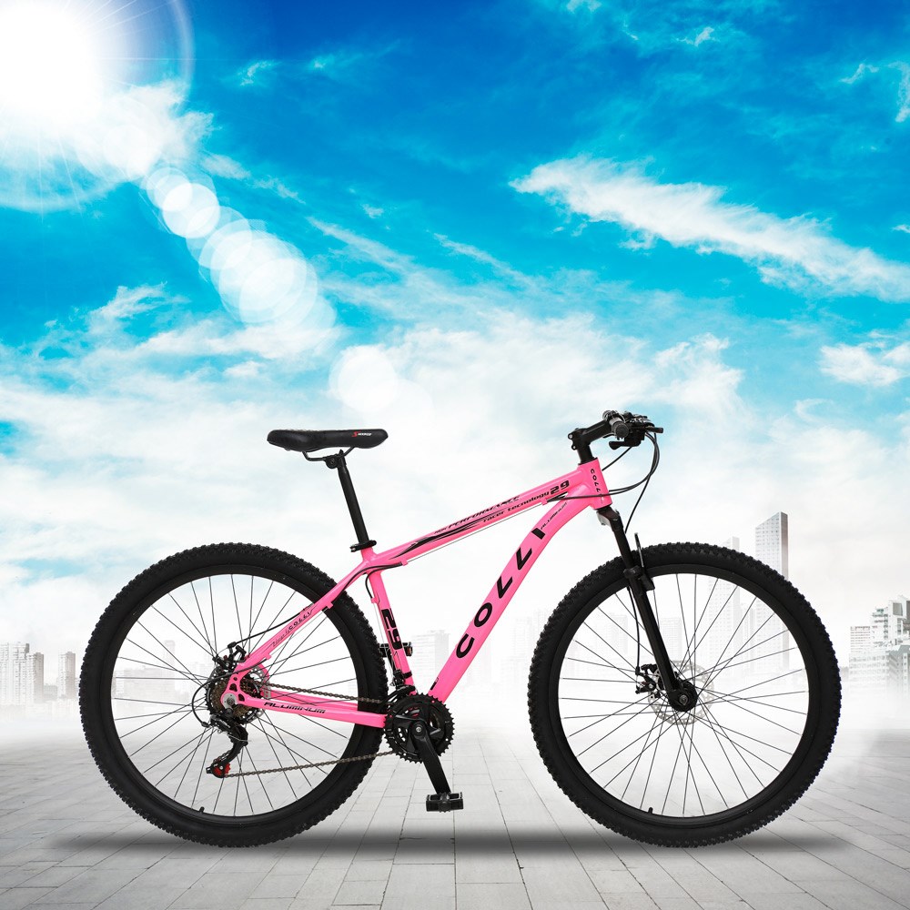 Bicicleta MTB Aro 29 Alumínio 21 Marchas Câmbios Shimano Freio Mecânico Rosa Neon - Colli Bike