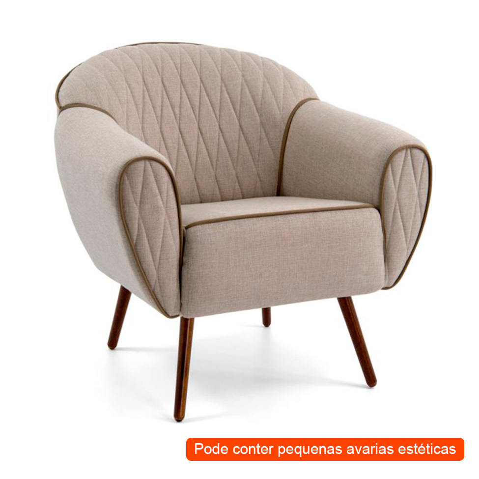 [OUTLET] Poltrona Sofia com Pé Palito Tressê Cinza Claro